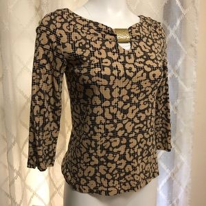 Black & Tan Leopard Houndstooth Knit Blouse
